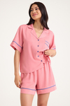 Dream Pembe Viskon Kumaş Kısa Kollu Şortlu Düğmeli Pijama Takım