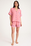Dream Pembe Viskon Kumaş Kısa Kollu Şortlu Düğmeli Pijama Takım