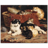 Charles van den Eycken Kedi ve Yavruları Kanvas Tablo