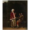 Pieter de Hooch Çardakta Bir Kadın ve İki Adam Kanvas Tablo