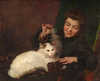A Young Girl With A White Cat by Antoine Jean Bail as Fine Art Print