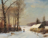 Winter Landscape with a Woman on a Road near a House by Anders Andersen-Lundby