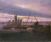 Caspar David Friedrich Akşam Vakti Limanda Gemiler Kanvas Tablo