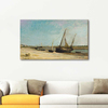 Charles Francois Daubigny Etaples Sahilinde Tekneler Kanvas Tablo