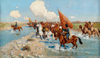 Circassian Riders Cross a River by Franz Roubaud