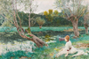 Loise Emile Adan Young Girl At The Edge Of The Pond Art Print