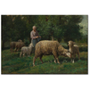 Shepherdess With Sheep by Charles Jacque as Fine Art Print