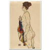 Egon Schiele Desenli Sabahlığı ile Duran Nü Kanvas Tablo