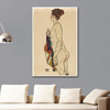 Egon Schiele Desenli Sabahlığı ile Duran Nü Kanvas Tablo