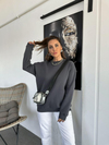 Antrasit Basic Bisiklet Yaka Sweatshirt