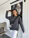 Antrasit Basic Bisiklet Yaka Sweatshirt