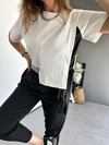 Beyaz Asimetrik Bağlamalı Tshirt 