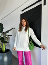 Beyaz Kuş Figürlü Kapşonlu Sweatshirt