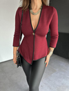Bordo Gold Düğmeli Çelik Örme Hırka