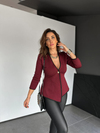 Bordo Gold Düğmeli Çelik Örme Hırka