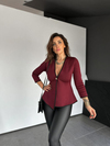 Bordo Gold Düğmeli Çelik Örme Hırka