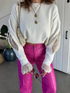 Ekru Kolları Dantelli Sweatshirt