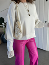 Ekru Kolları Dantelli Sweatshirt