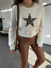 Krem Yıldızlı Crop Sweatshirt