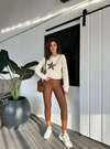 Krem Yıldızlı Crop Sweatshirt