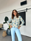 Mavi Çiçek Ve Pul İşlemeli Sweatshirt