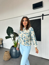 Mavi Çiçek Ve Pul İşlemeli Sweatshirt