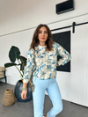 Mavi Çiçek Ve Pul İşlemeli Sweatshirt