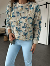 Mavi Çiçek Ve Pul İşlemeli Sweatshirt