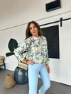 Mavi Çiçek Ve Pul İşlemeli Sweatshirt