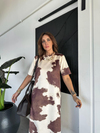 Naturel Kahve Batik Desen Süet Elbise