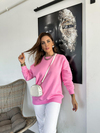 Pembe Basic Bisiklet Yaka Sweatshirt