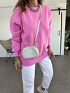 Pembe Basic Bisiklet Yaka Sweatshirt