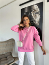 Pembe Basic Bisiklet Yaka Sweatshirt
