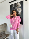 Pembe Basic Bisiklet Yaka Sweatshirt