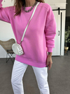 Pembe Basic Bisiklet Yaka Sweatshirt