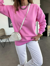 Pembe Basic Bisiklet Yaka Sweatshirt