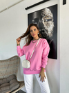 Pembe Basic Bisiklet Yaka Sweatshirt