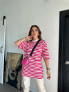 Pembe Çizgili Cotton Tshirt