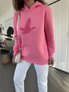 Pembe Kuş Figürlü Kapşonlu Sweatshirt