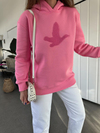 Pembe Kuş Figürlü Kapşonlu Sweatshirt