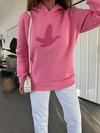Pembe Kuş Figürlü Kapşonlu Sweatshirt