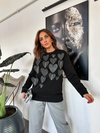 Siyah Kalp Keceli Taşlı Sweatshirt