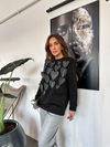 Siyah Kalp Keceli Taşlı Sweatshirt