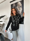 Siyah Kalp Keceli Taşlı Sweatshirt