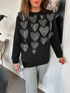 Siyah Kalp Keceli Taşlı Sweatshirt