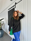 Siyah Kuş Figürlü Kapşonlu Sweatshirt