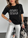 Siyah Miu Taş Baskılı Tshirt