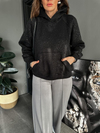 Siyah Simli Kapşonlu Sweatshirt