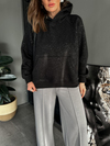 Siyah Simli Kapşonlu Sweatshirt