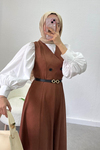  Sofya Keten Düğme Detaylı Jile Elbise -kahverengi